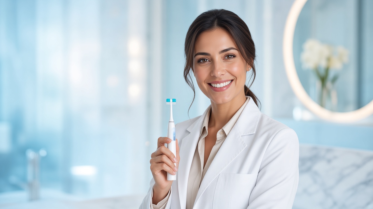 Foto ilustrativa de uma dentista em consultório — não é uma foto real da equipe Harus